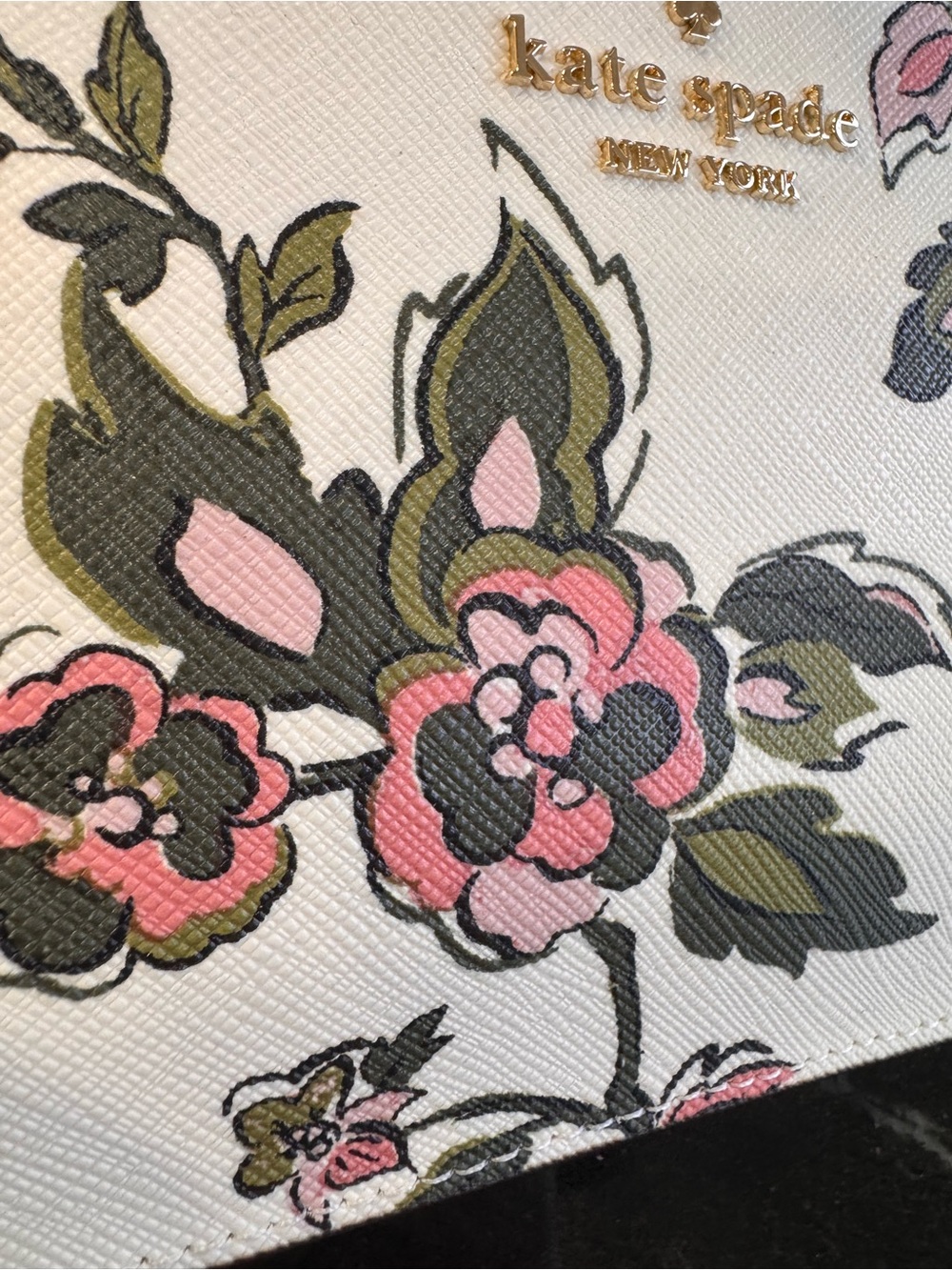 🍃🌸Kate Spade Lucy Ivory Floral Saffiano Leather L-Zip Wristlet Wallet - Picture 5 of 10